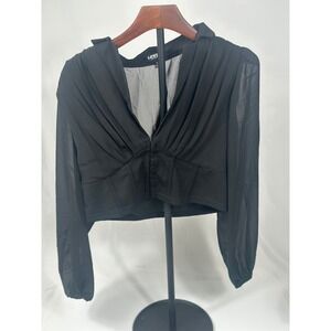 Love 83 Black Sheer Cropped Blouse Long Sleeve Women's Size M